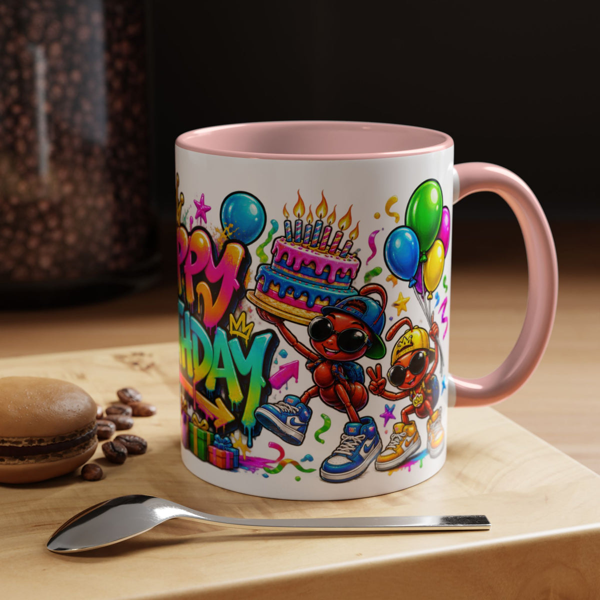 Happy Birthday Accent Coffee Mug - Colorful Graffiti Party Design (11 oz)