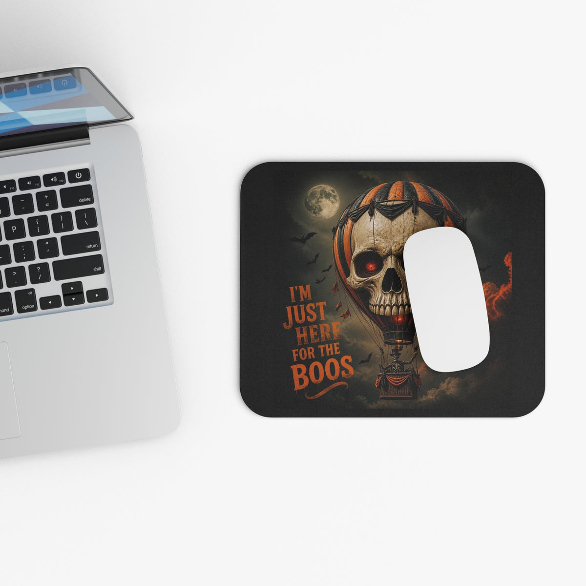 Halloween Skull Hot Air Balloon Mouse Pad - "I'm Just Here for the Boos"