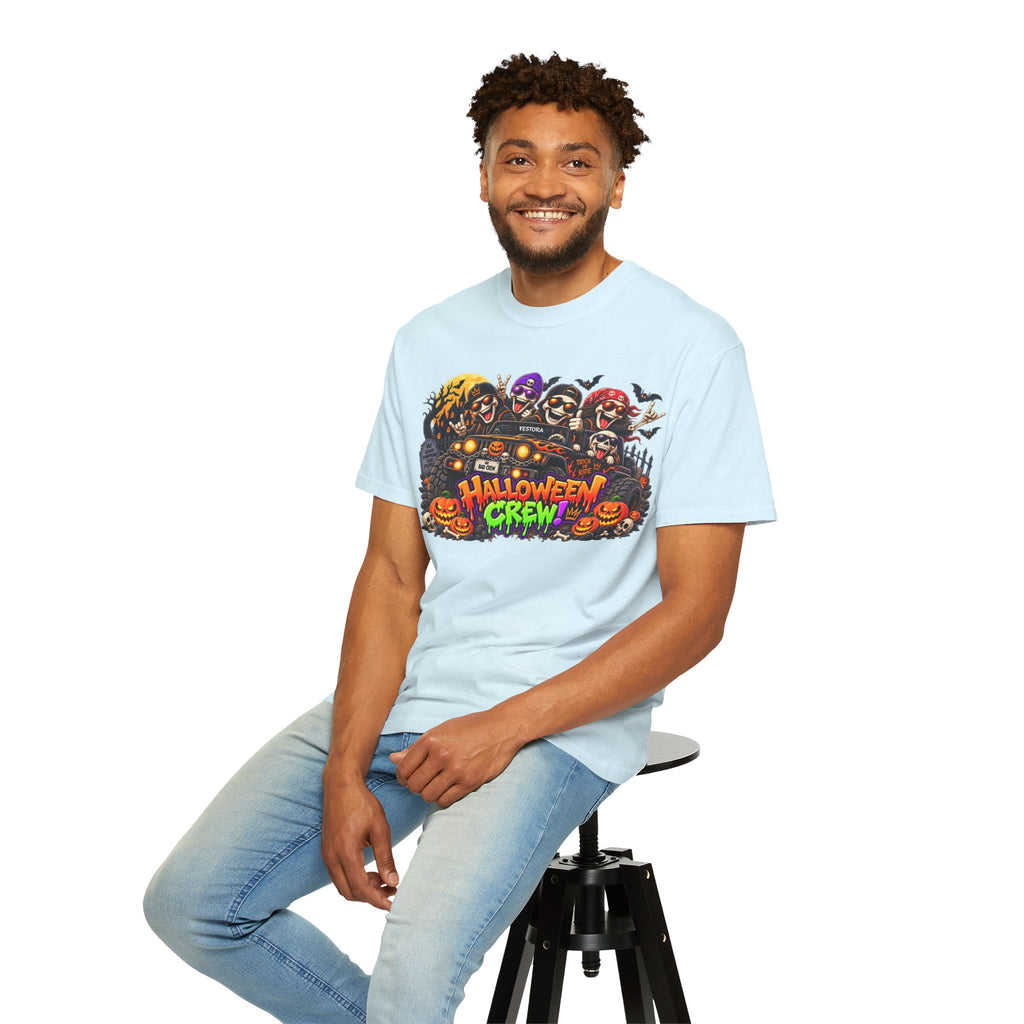 Halloween Crew T-Shirt – Skeleton Jeep Spooky Graphic Tee