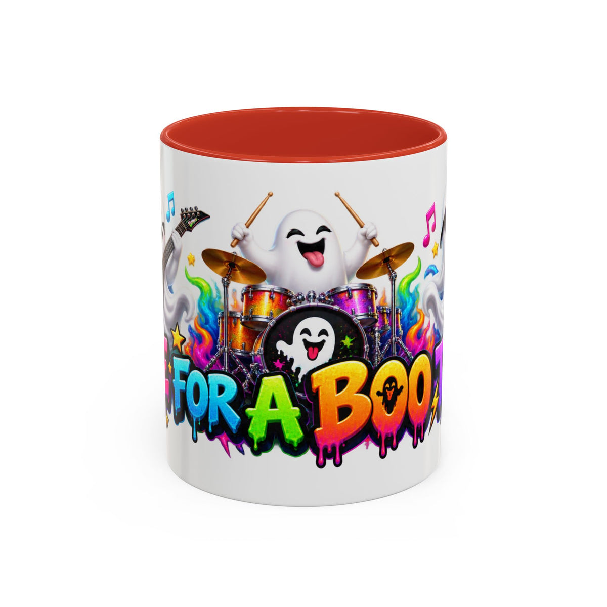 Here for a Boo Time Halloween Ghost Rock Band White Mug