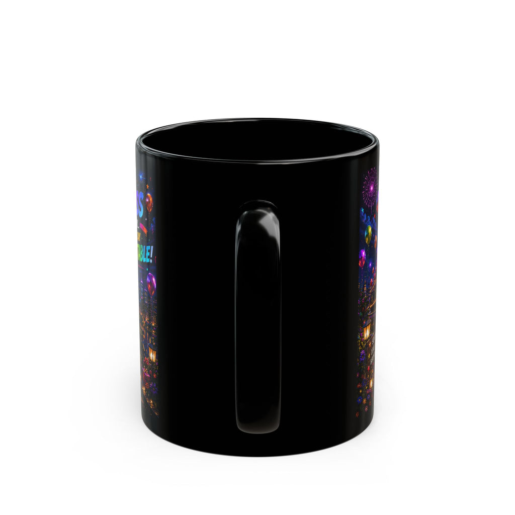 Birthday Express Black Mug – Colorful Train Party Coffee Cup (11oz)