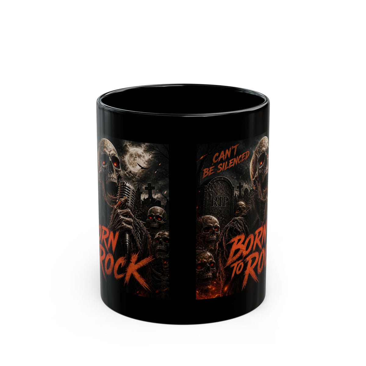 Born to Rock Skull Coffee Mug — Gothic Heavy Metal 11oz/15oz Black Mug