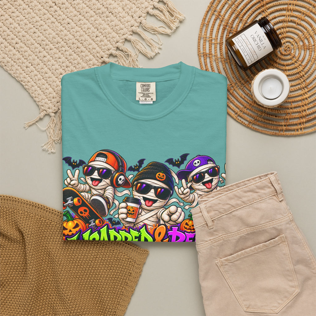 Wrapped & Ready – Halloween Mummy Crew Graphic T-Shirt