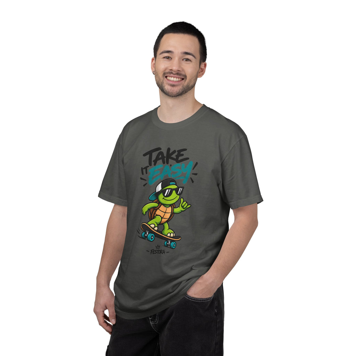 Take It Easy Skate Turtle Graphic T-Shirt | Festora Everyday
