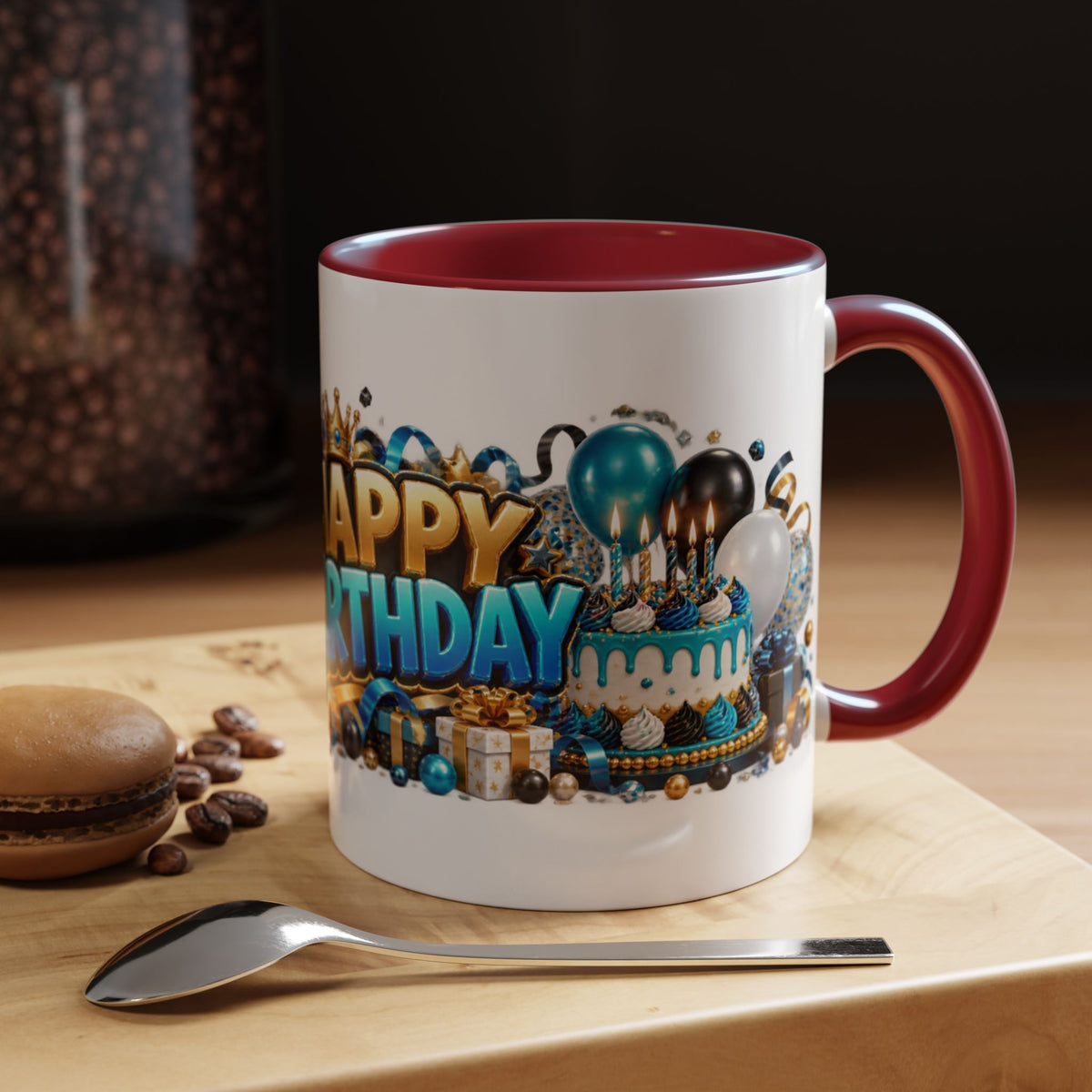 Happy Birthday White Tiger Mug – Colorful 3D Birthday Gift – White Coffee Mug