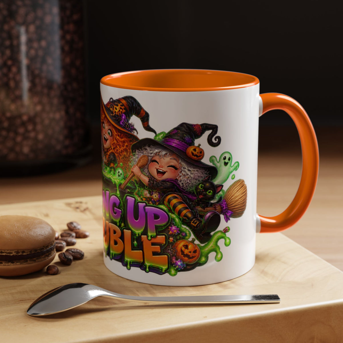 Brewing Up Trouble Witches Halloween White Mug