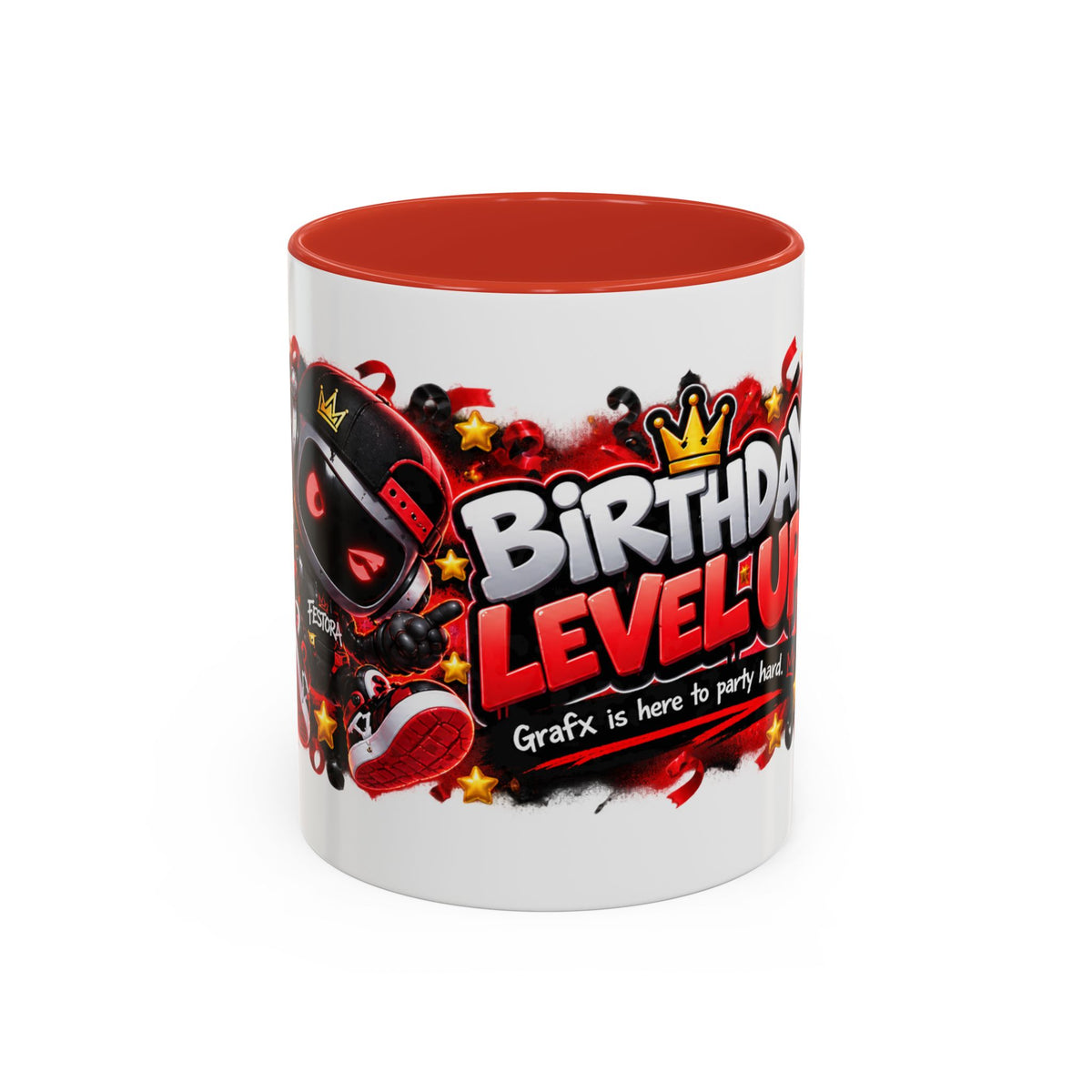 Festora Grafx Birthday Mug – Birthday Level Up Robot Coffee Cup