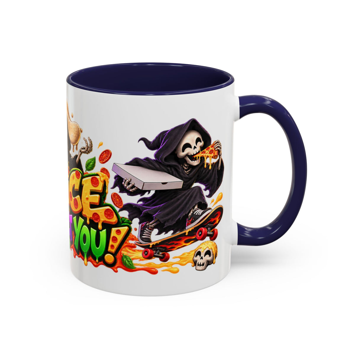 Slice to Meet You Funny Grim Reaper Pizza Halloween White Mug