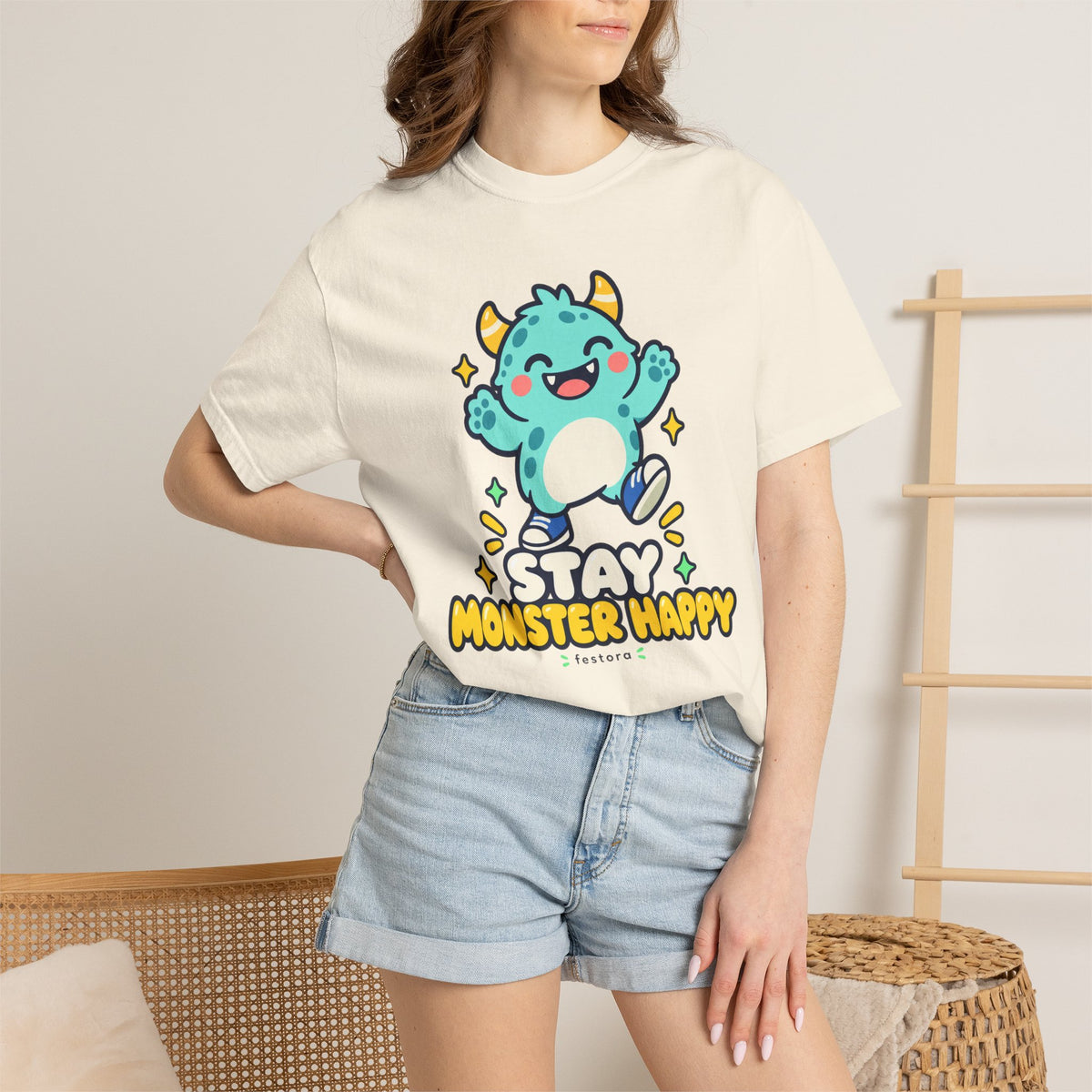 Stay Monster Happy – Cute Monster Graphic T-Shirt