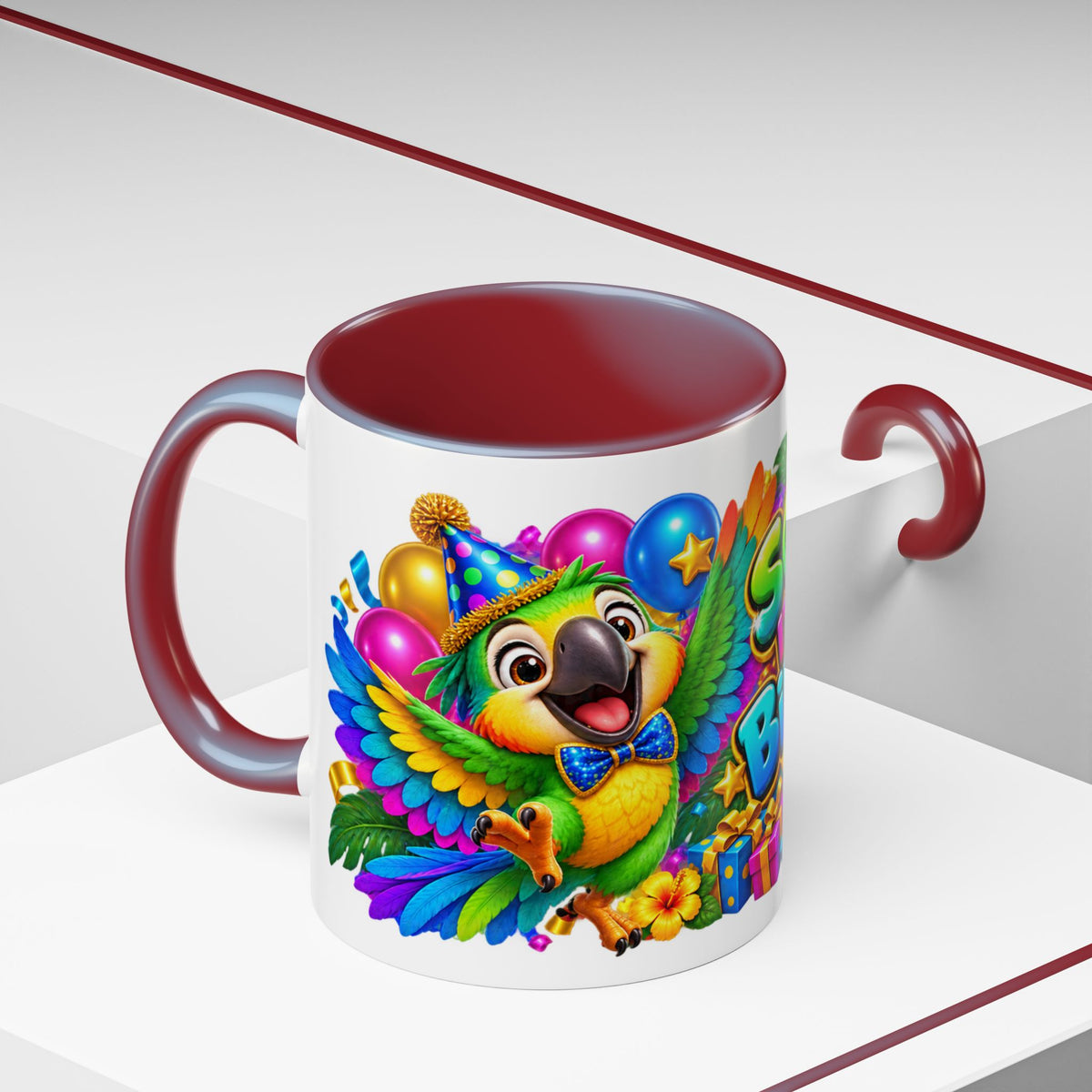 Squawk! It’s Your Birthday White Mug – Cute Parrot Birthday Cup, Colorful Tropical Party Gift