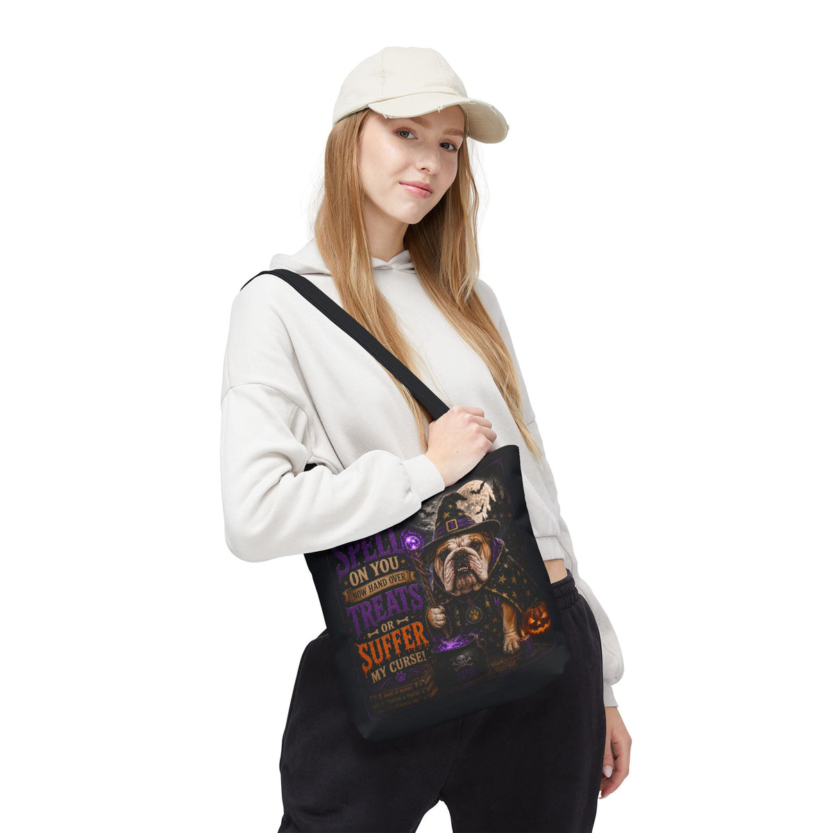 Halloween Bulldog Tote Bag - "I Put a Spell On You" Trick-or-Treat Candy Bag
