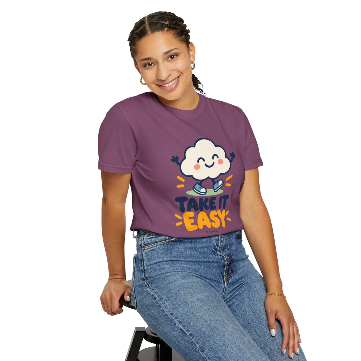 Take It Easy – Happy Cloud Graphic T-Shirt | Festora Everyday