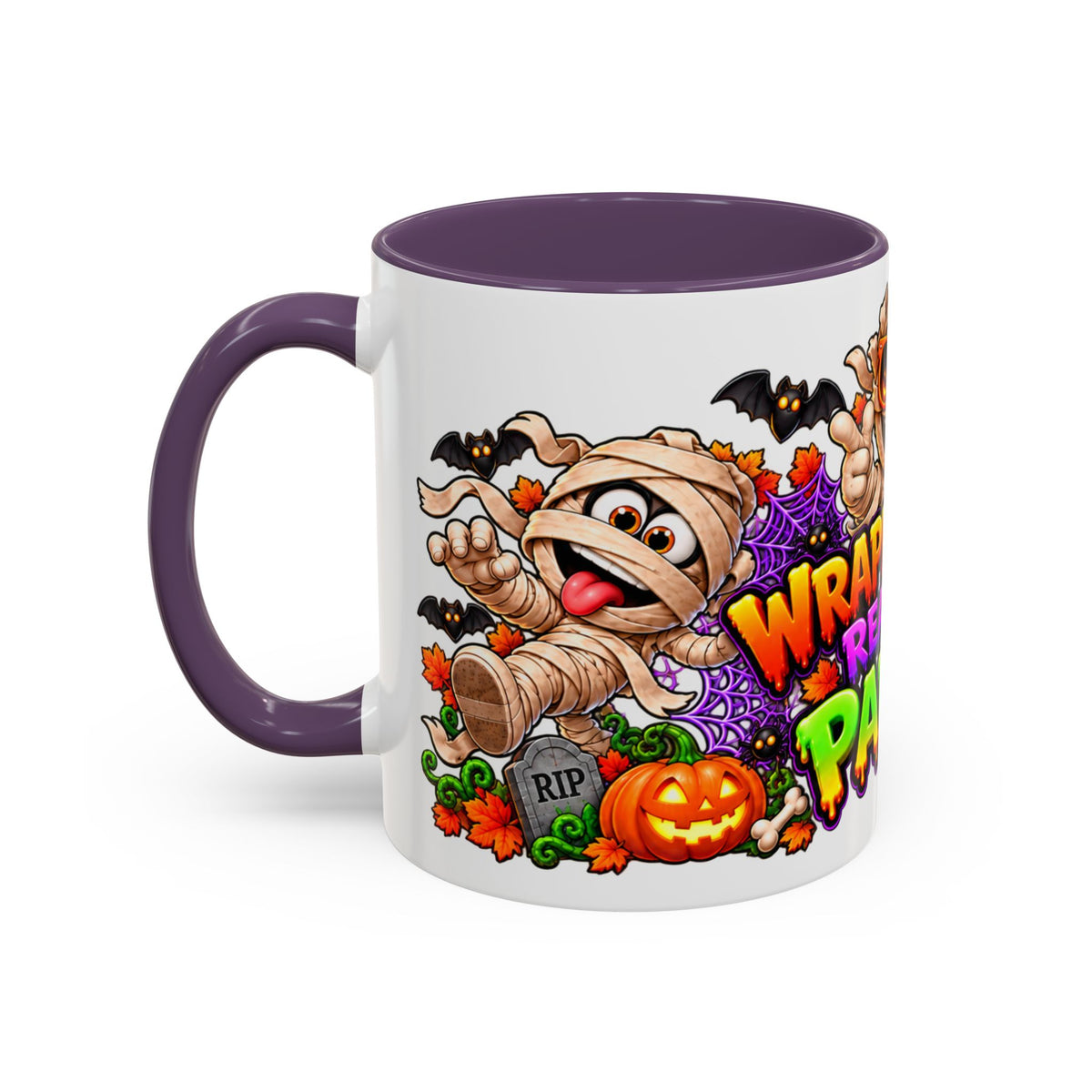 Wrapped Up & Ready to Party White Mug – Funny Mummies & Spooky Party Design