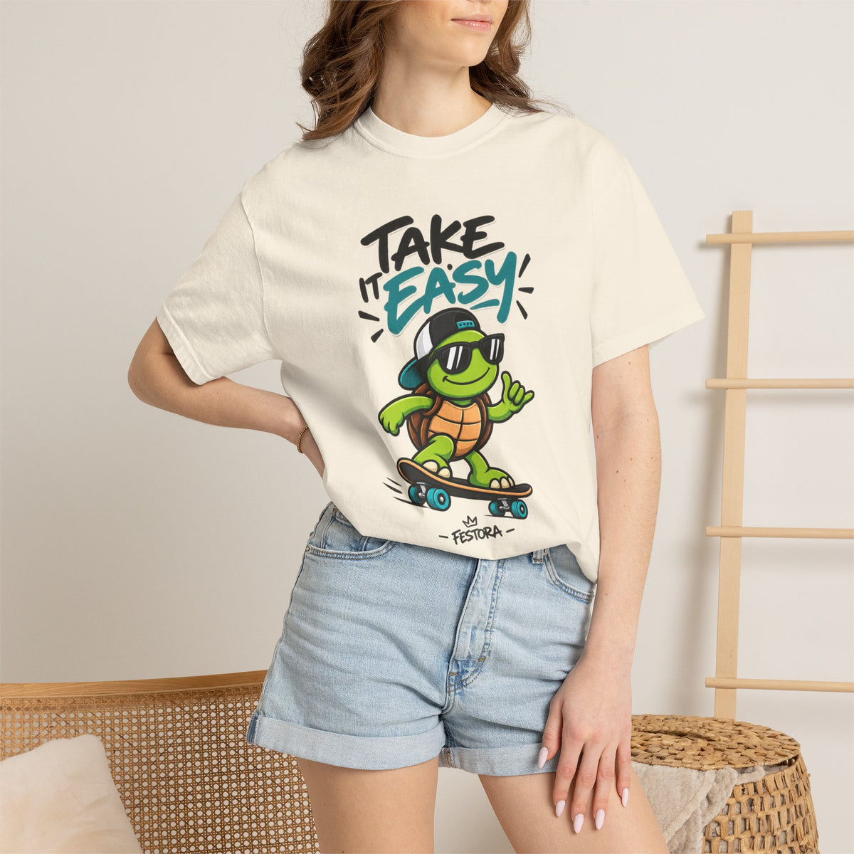 Take It Easy Skate Turtle Graphic T-Shirt | Festora Everyday