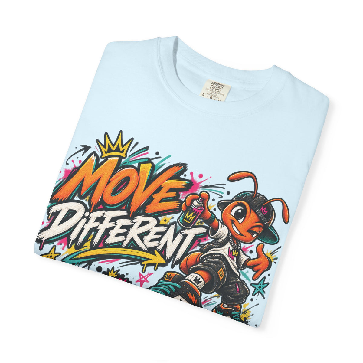 Move Different Graphic T-Shirt — Streetwear Skate Ant Mascot Design