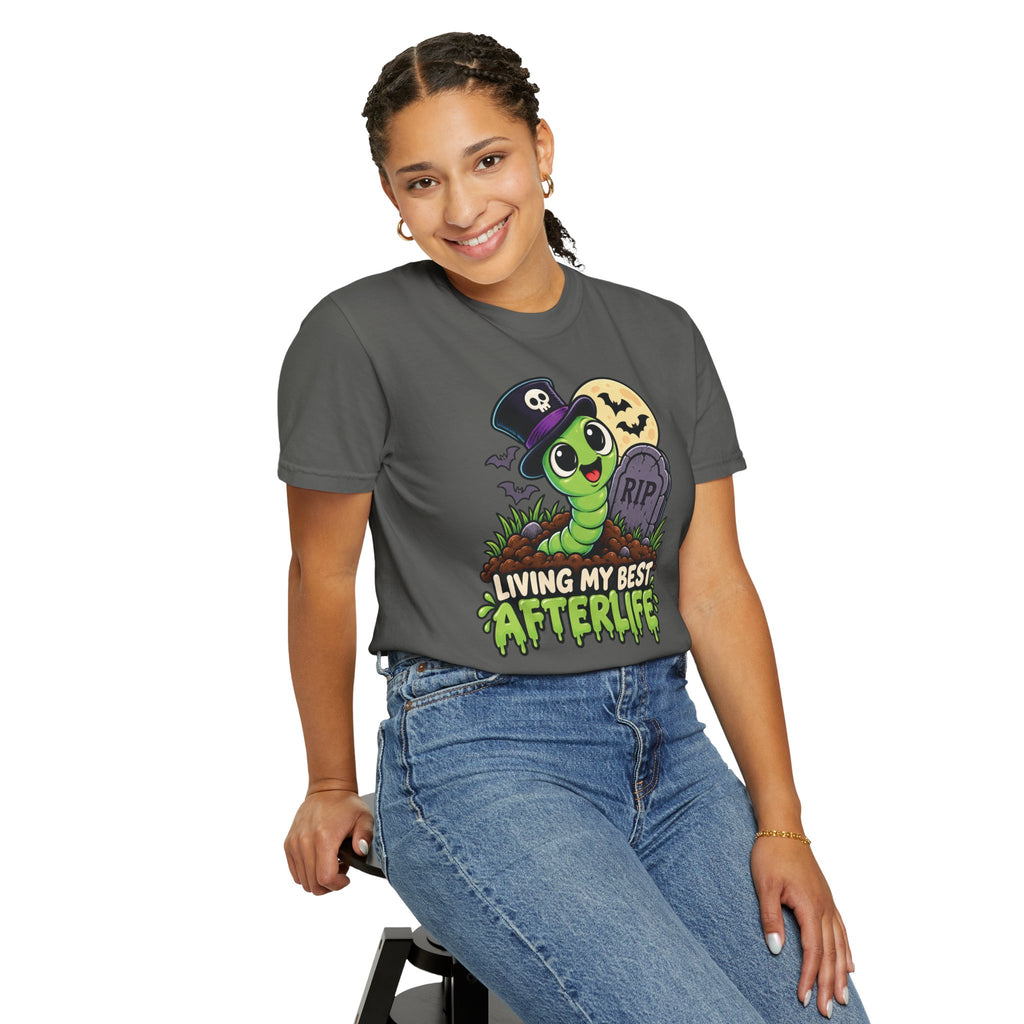 Living My Best Afterlife – Cute Halloween Graveyard Worm T-Shirt