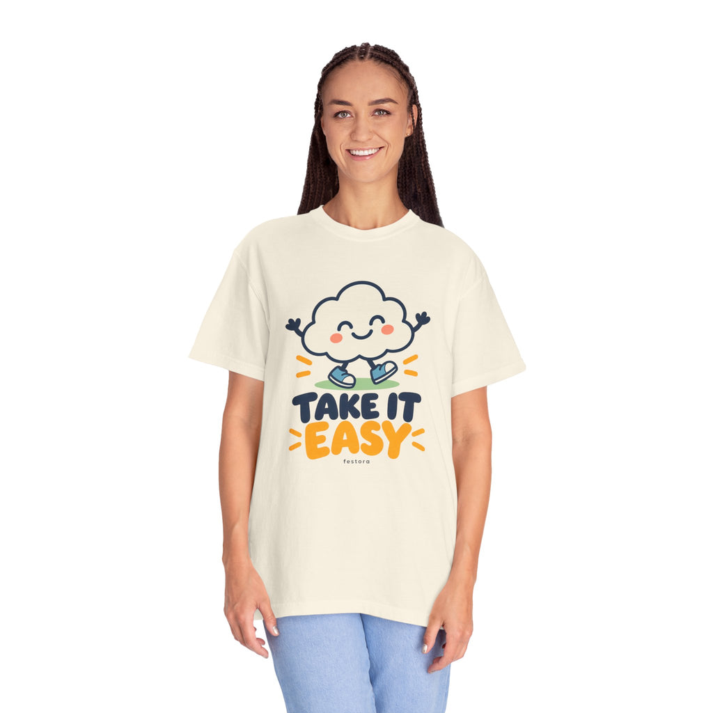 Take It Easy – Happy Cloud Graphic T-Shirt | Festora Everyday