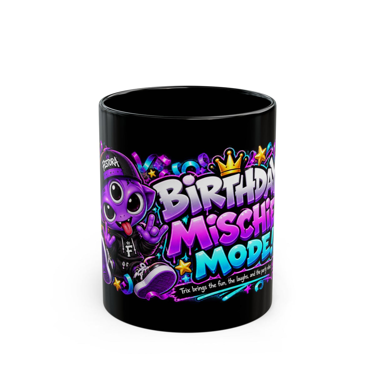 Birthday Mischief Mode Black Mug – Festora Alien Trix Birthday Cup