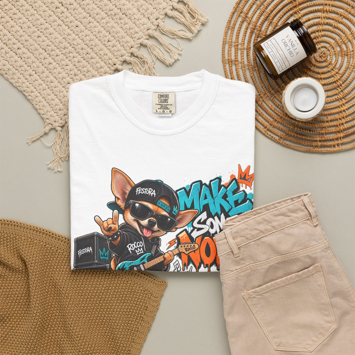 Make Some Noise Rocco Graphic T-Shirt — Streetwear Rock Dog Tee