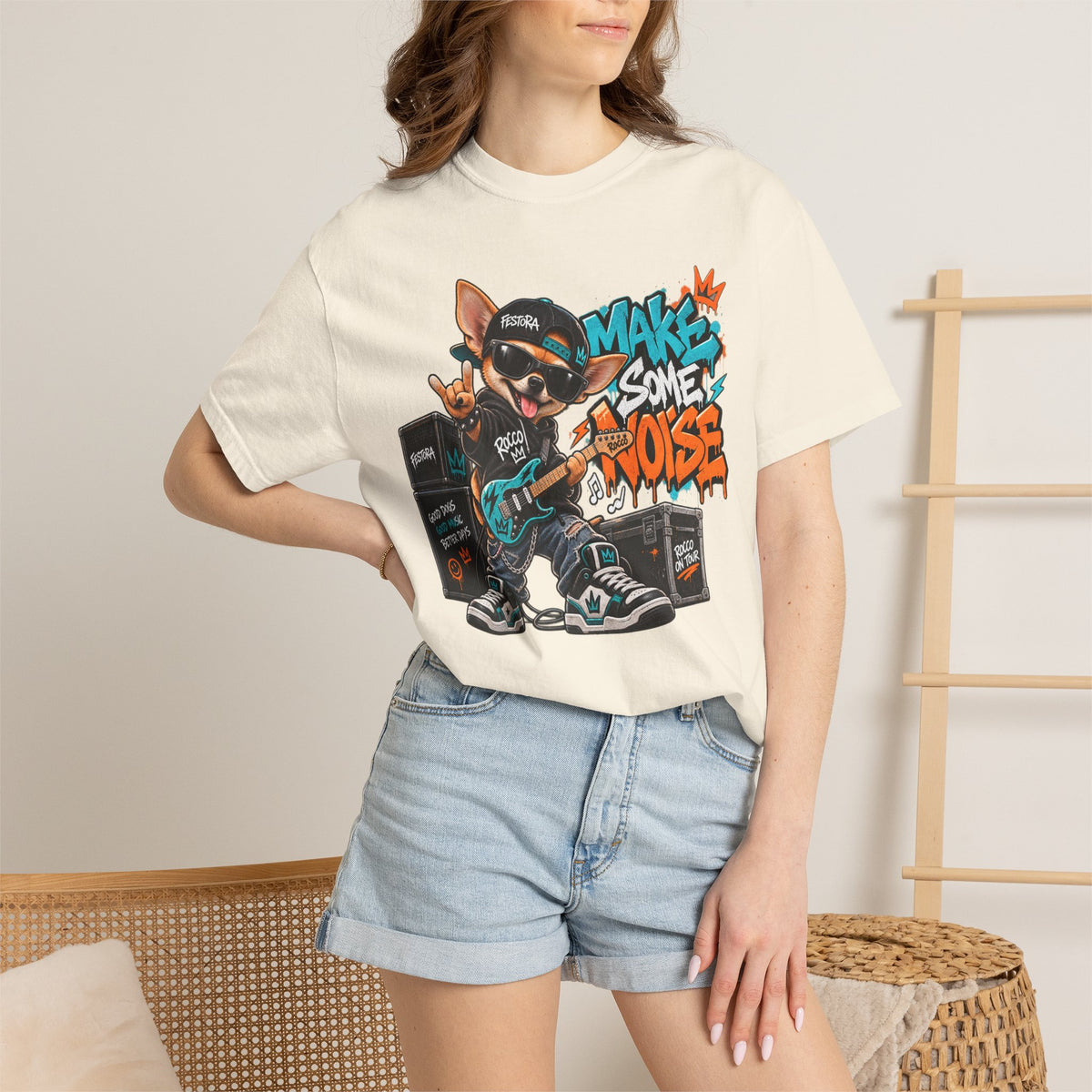 Make Some Noise Rocco Graphic T-Shirt — Streetwear Rock Dog Tee