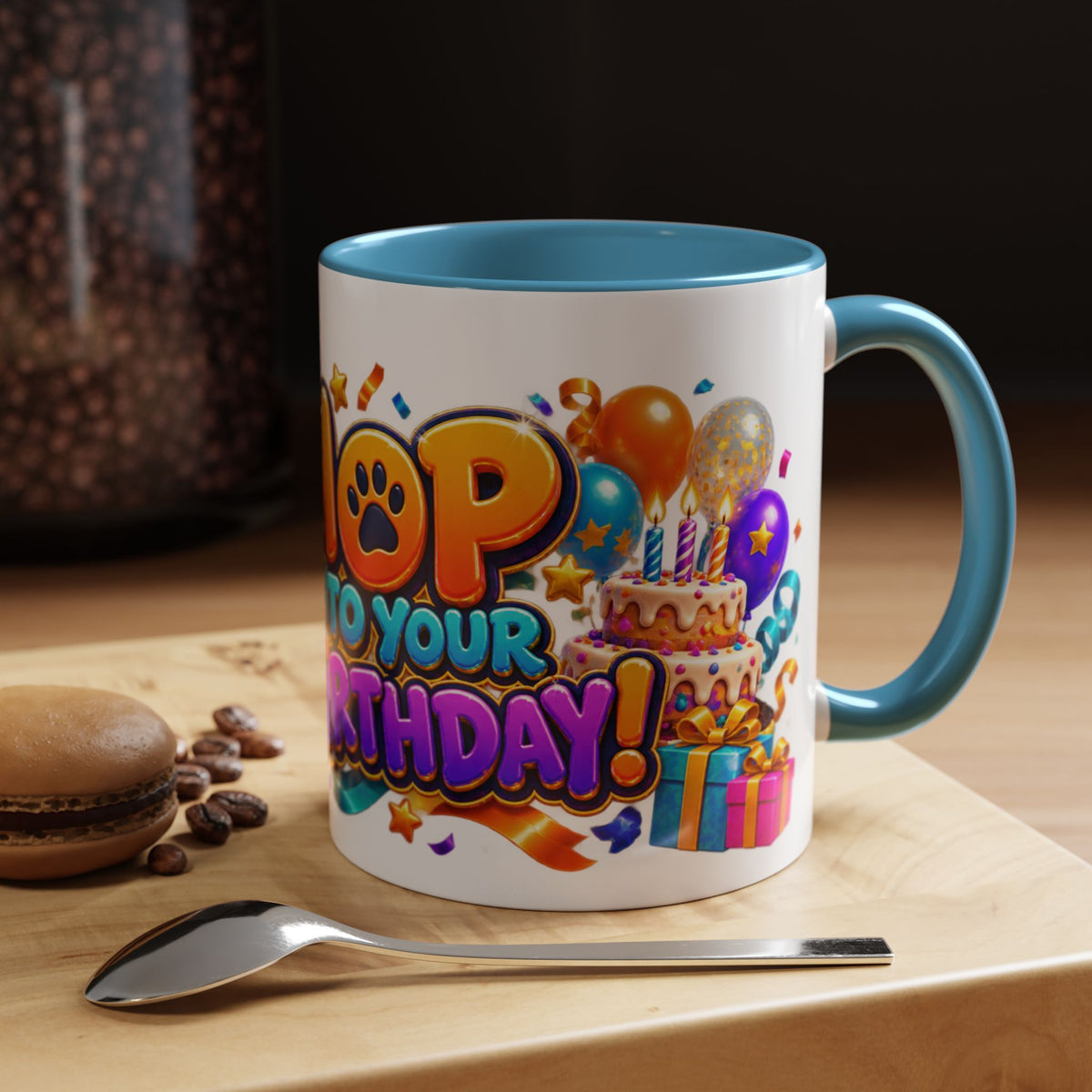 Hop Into Your Birthday White Mug – Cute Kangaroo Birthday Cup, Colorful Fun Party Gift