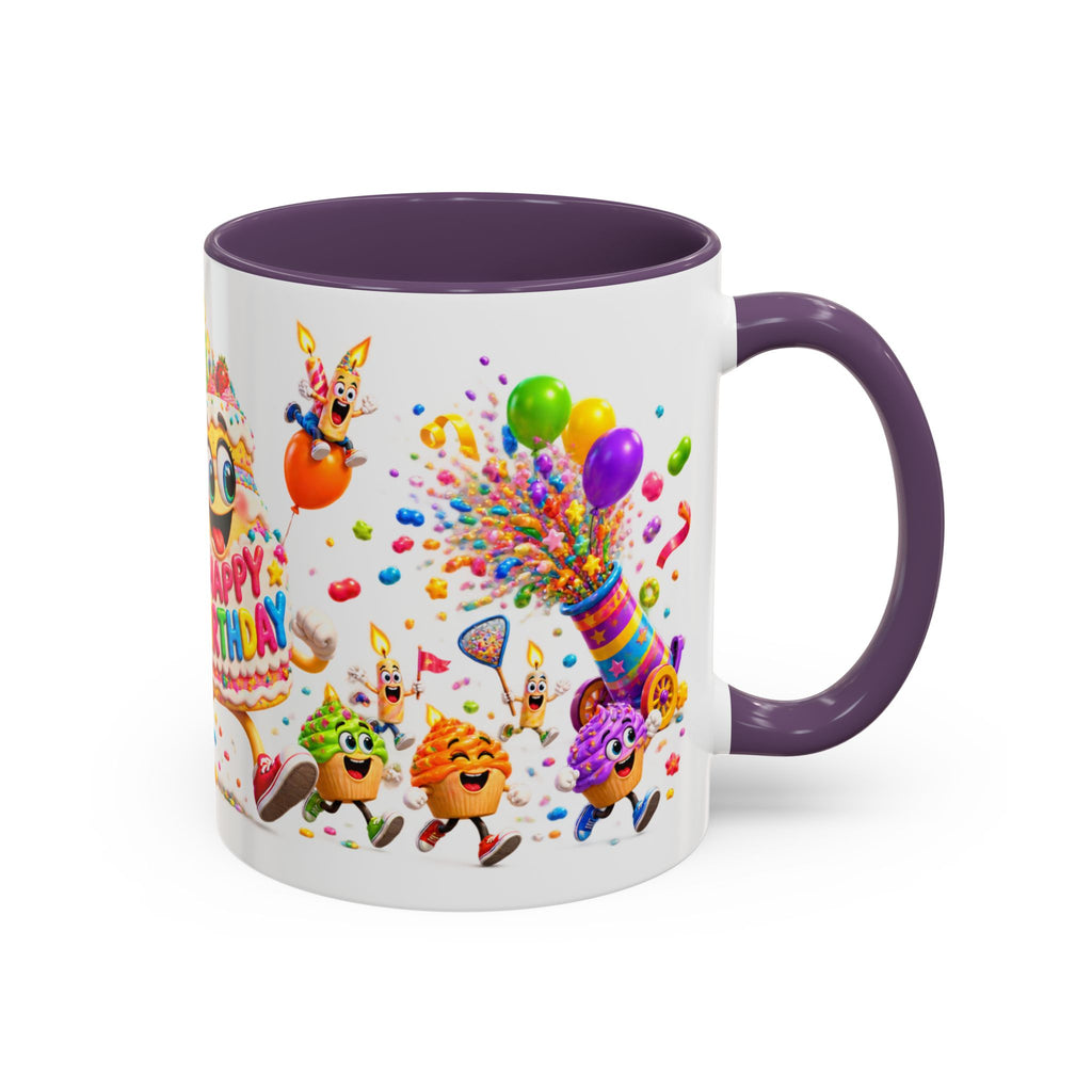Birthday Party Coffee Mug – Colorful Happy Birthday Cake & Balloon Design (11/15oz Accent Mug)