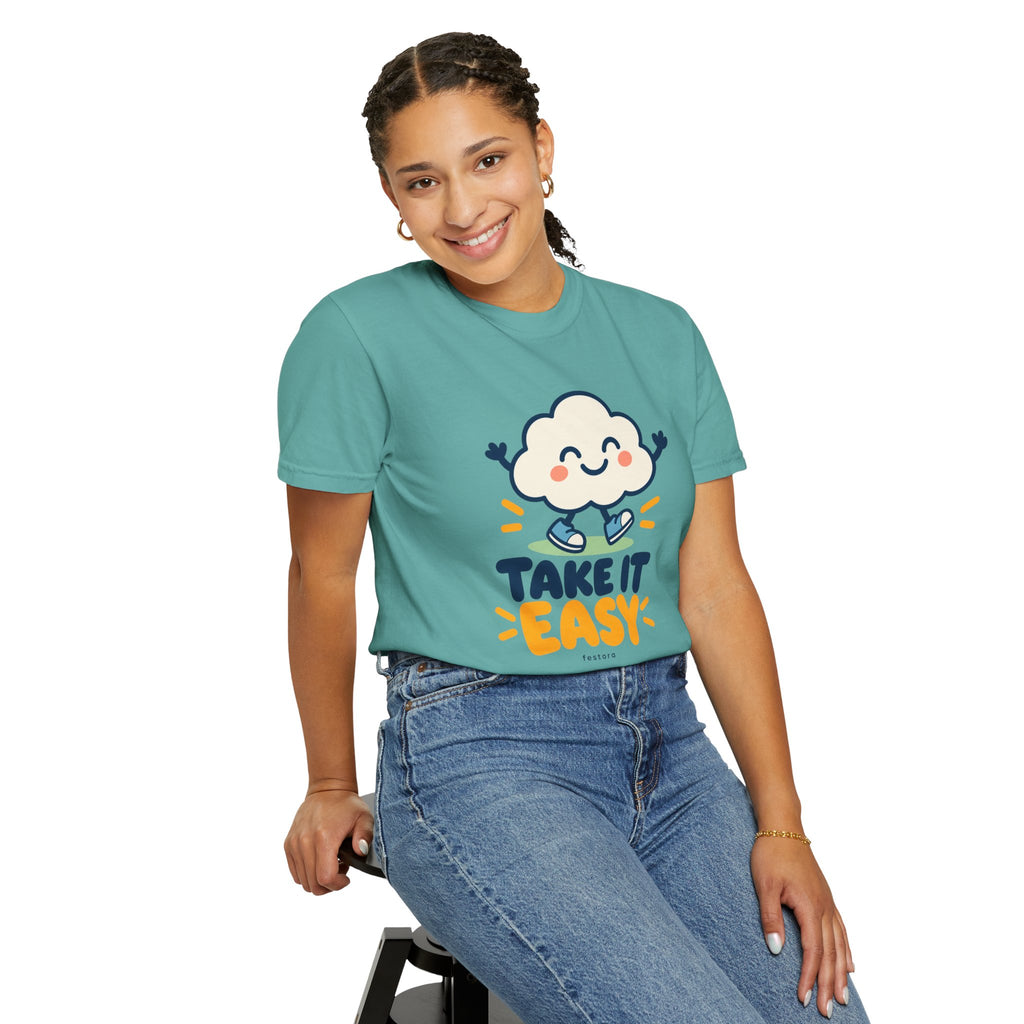 Take It Easy – Happy Cloud Graphic T-Shirt | Festora Everyday