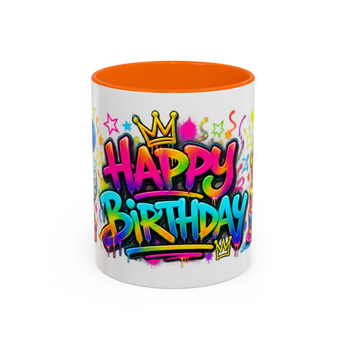 Happy Birthday Accent Coffee Mug – Colorful Graffiti Cake & Balloons (11/15oz)