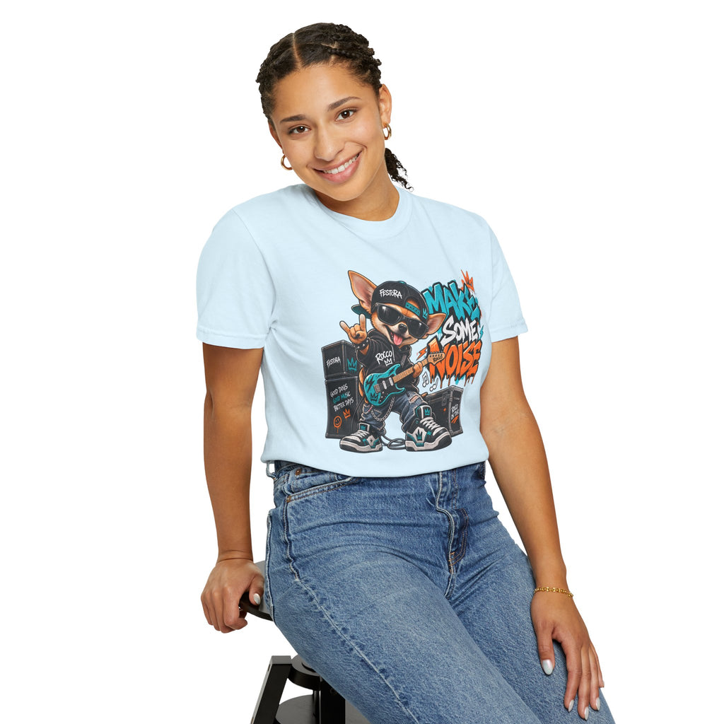 Make Some Noise Rocco Graphic T-Shirt — Streetwear Rock Dog Tee
