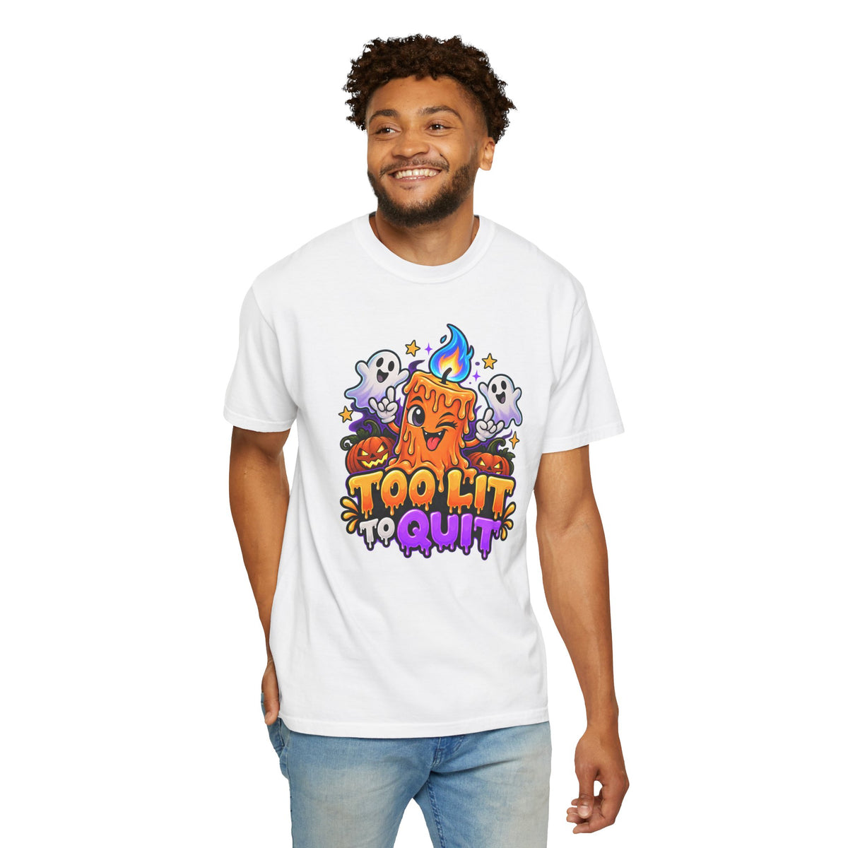 Too Lit to Quit – Funny Halloween Candle T-Shirt