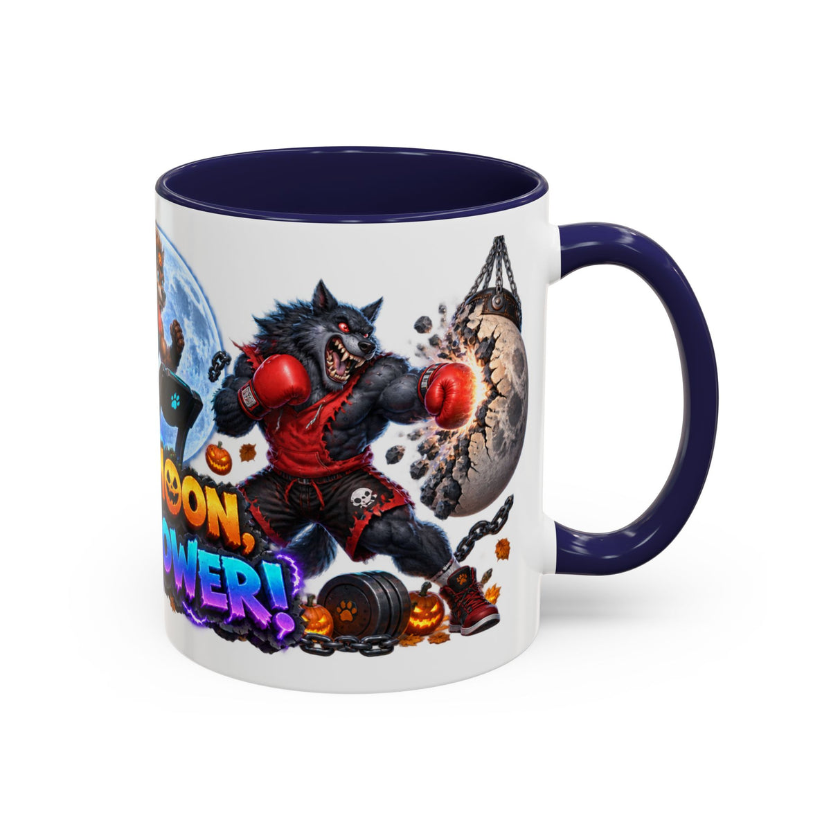 Full Moon Full Power Werewolf Gym Halloween White Mug