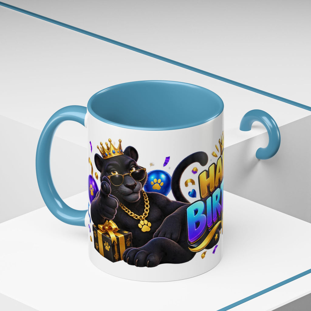 Black Panther Happy Birthday Mug – Purple Blue & Gold Birthday Gift – FestoraShop White Coffee Mug
