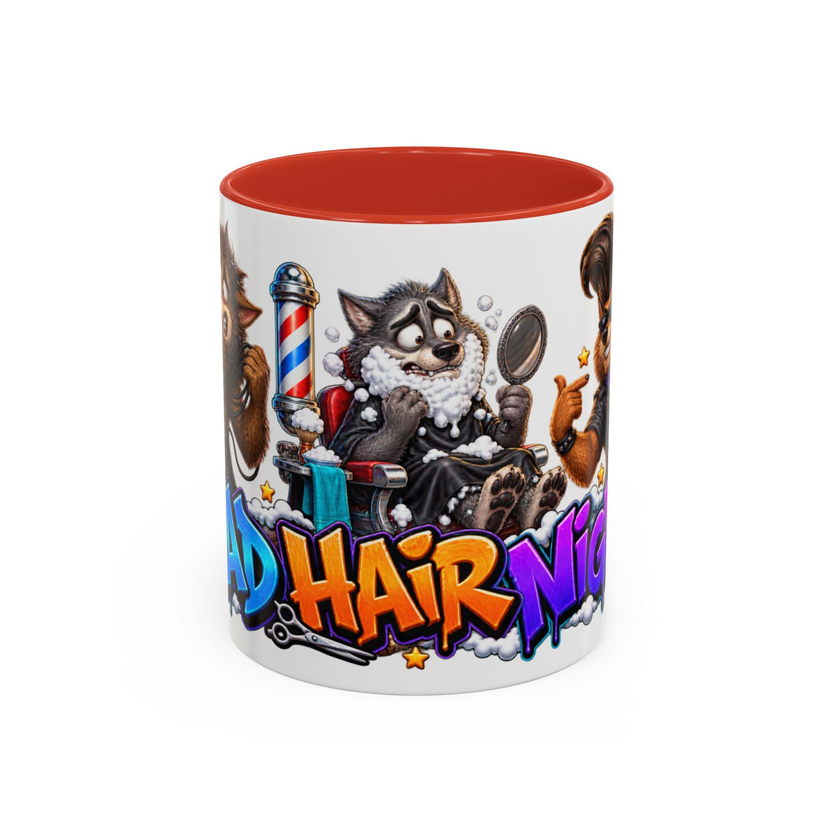 Bad Hair Night Funny Werewolf Barber Halloween White Mug