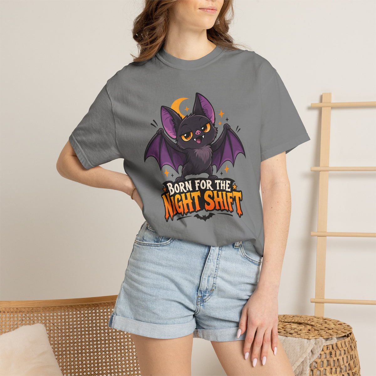 Born for the Night Shift – Cute Halloween Bat T-Shirt