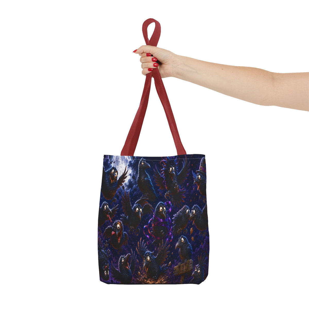 Crows at Midnight Tote Bag — Gothic Raven Moon AOP Tote for Halloween & Everyday