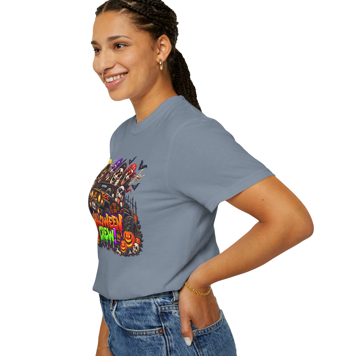 Halloween Crew T-Shirt – Skeleton Jeep Spooky Graphic Tee