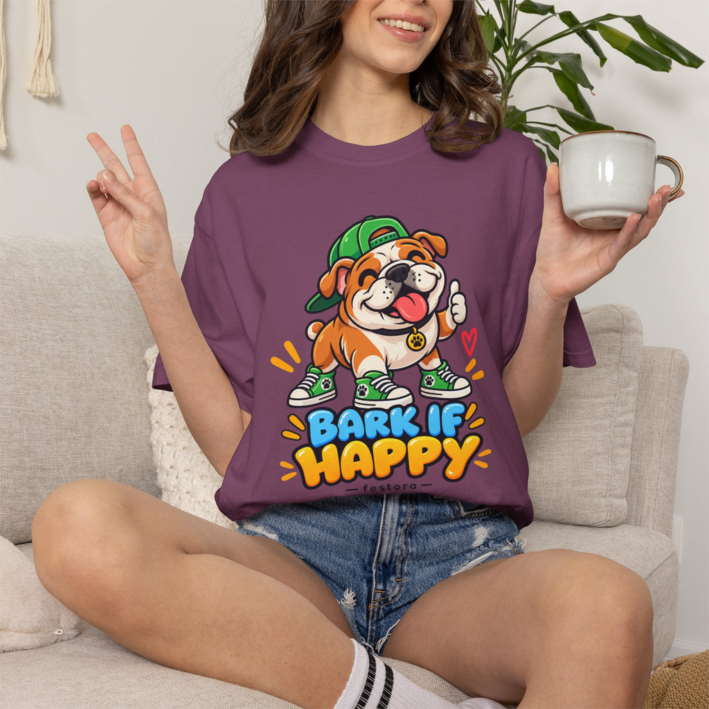 Bark If Happy – Cute Bulldog Graphic T-Shirt