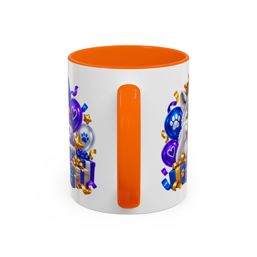 White Wolf Happy Birthday Mug – Blue Purple & Gold Birthday Gift – FestoraShop White Coffee Mug