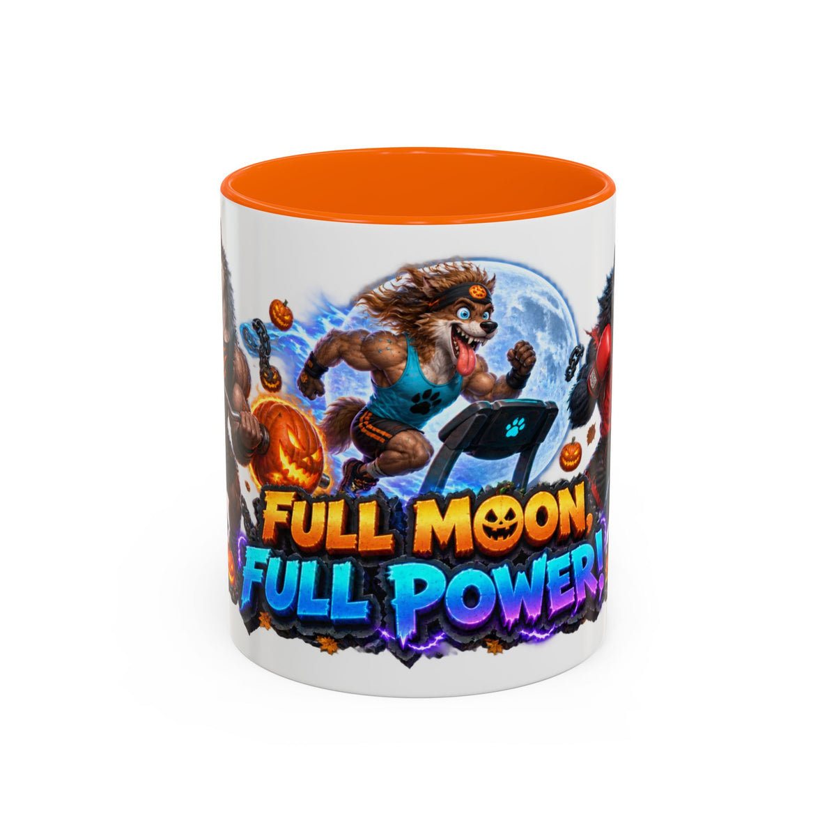 Full Moon Full Power Werewolf Gym Halloween White Mug