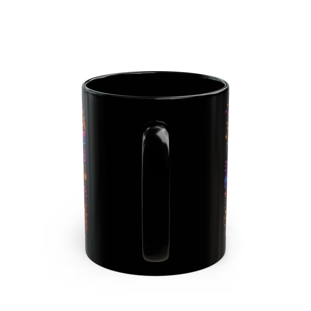 Happy Birthday Cat Mug — Colorful Neon Party Black Coffee Cup