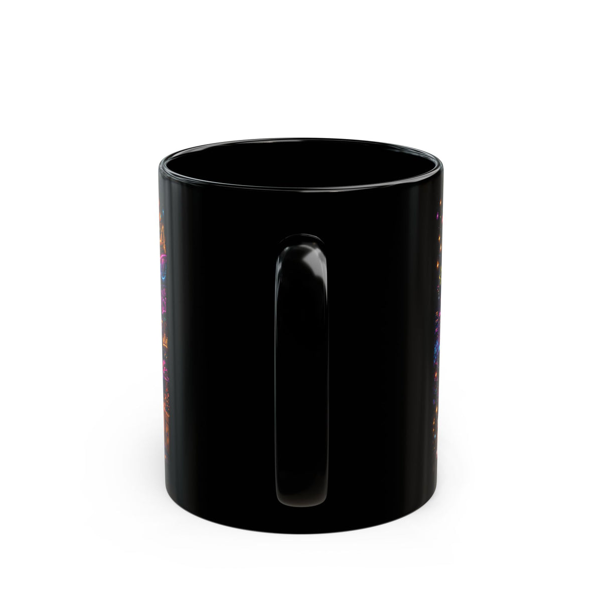 Happy Birthday Cat Mug — Colorful Neon Party Black Coffee Cup