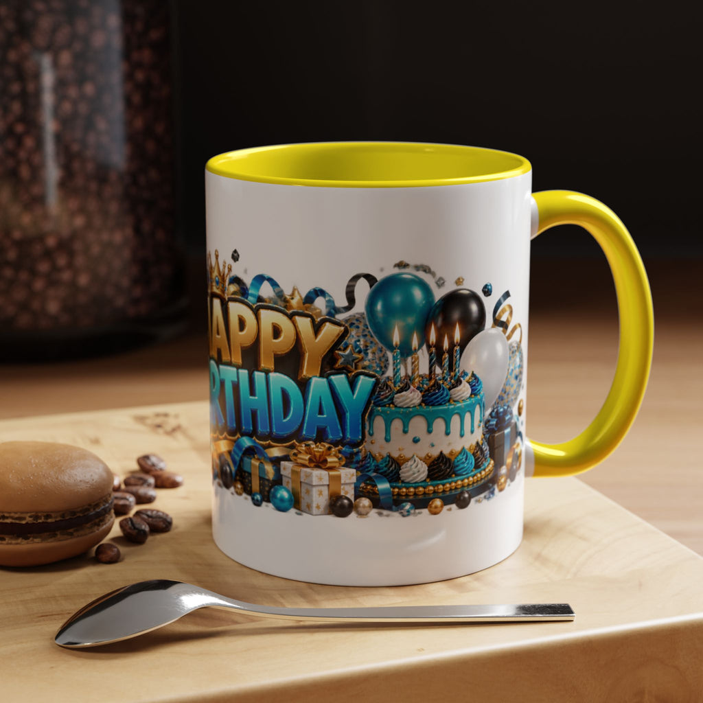 Happy Birthday White Tiger Mug – Colorful 3D Birthday Gift – White Coffee Mug