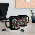 Happy Birthday Black Mug — Colorful Graffiti Celebration Coffee Cup (11oz/15oz)