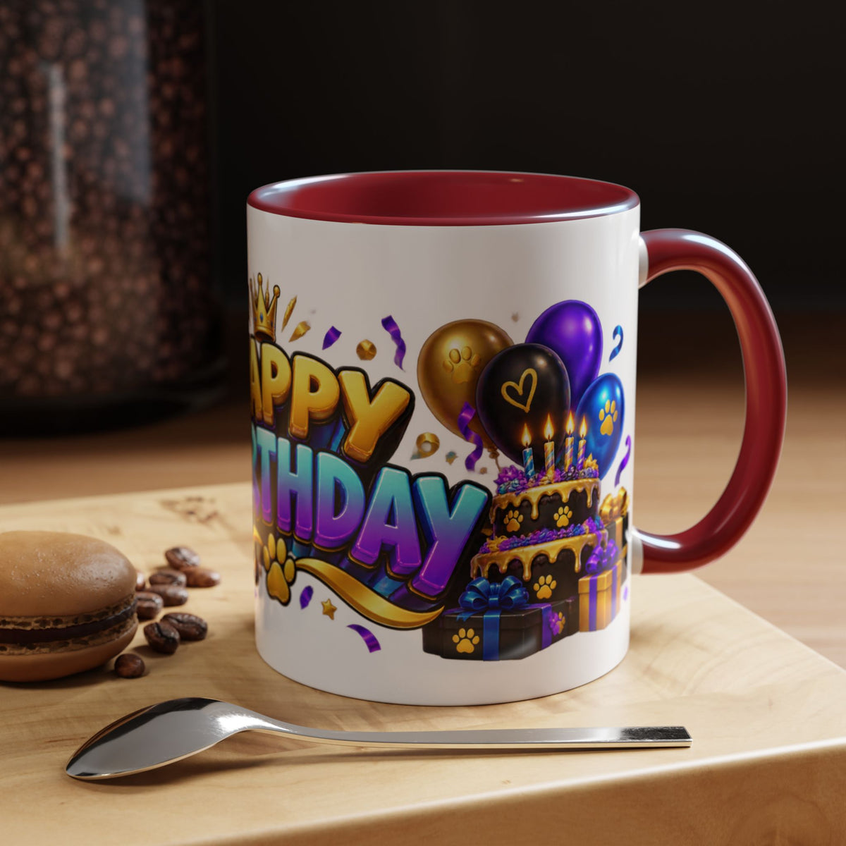 Black Panther Happy Birthday Mug – Purple Blue & Gold Birthday Gift – FestoraShop White Coffee Mug