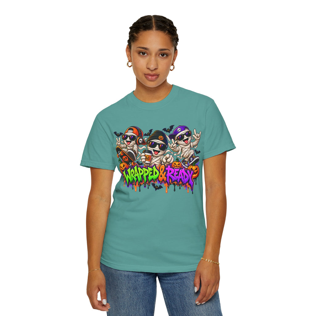 Wrapped & Ready – Halloween Mummy Crew Graphic T-Shirt
