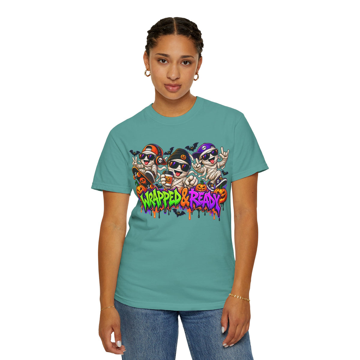Wrapped & Ready – Halloween Mummy Crew Graphic T-Shirt