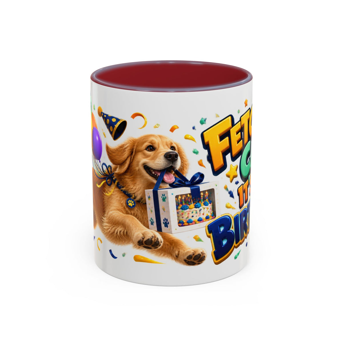 Fetch the Cake Golden Retriever Birthday White Mug