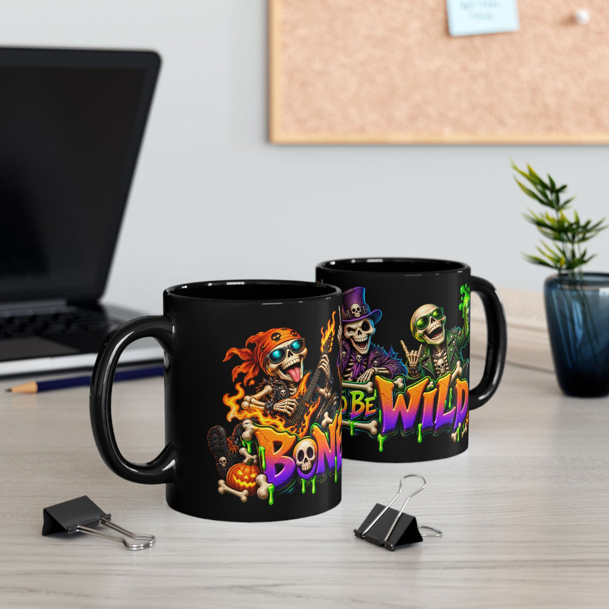 Bone to Be Wild Skeleton Crew Halloween Black Mug