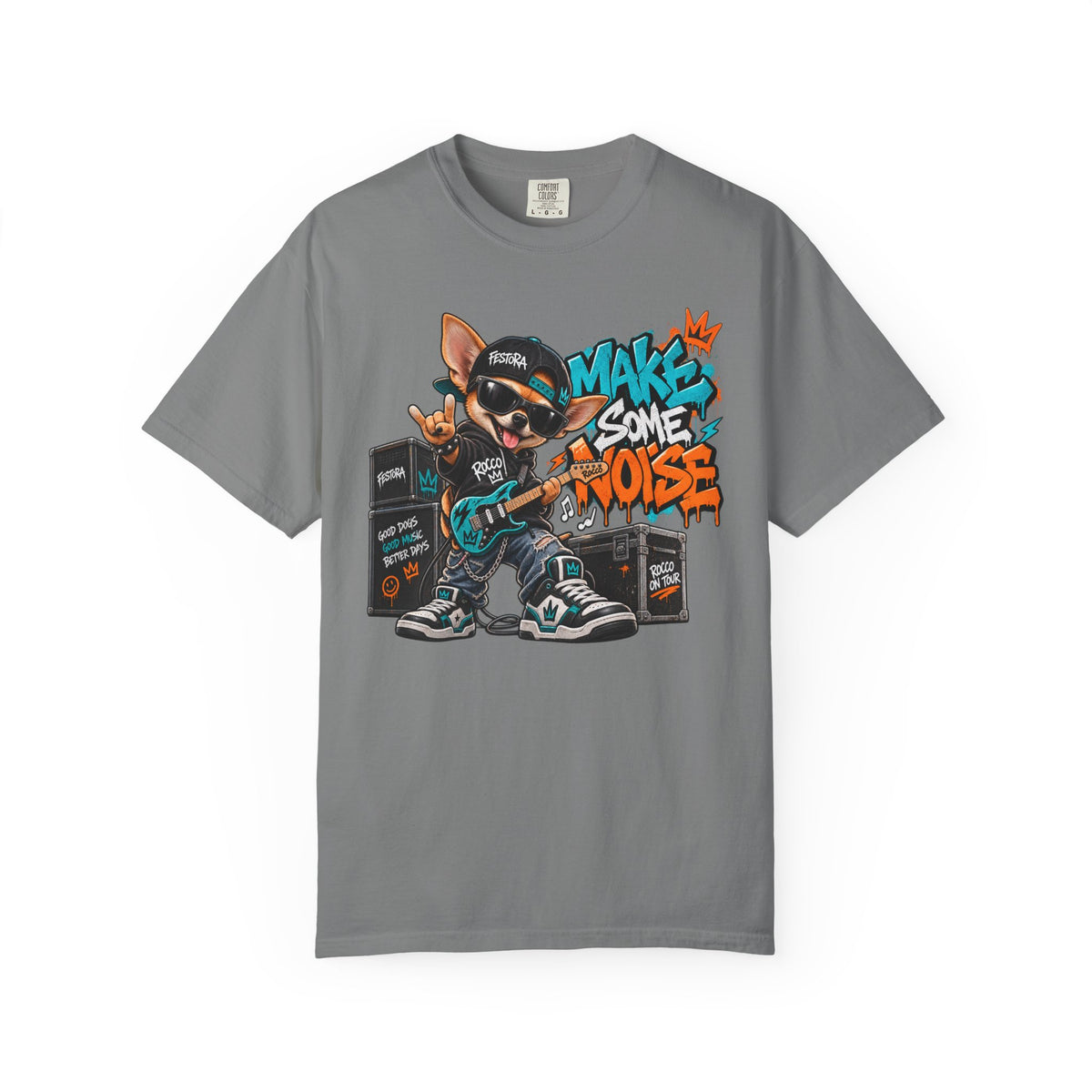 Make Some Noise Rocco Graphic T-Shirt — Streetwear Rock Dog Tee