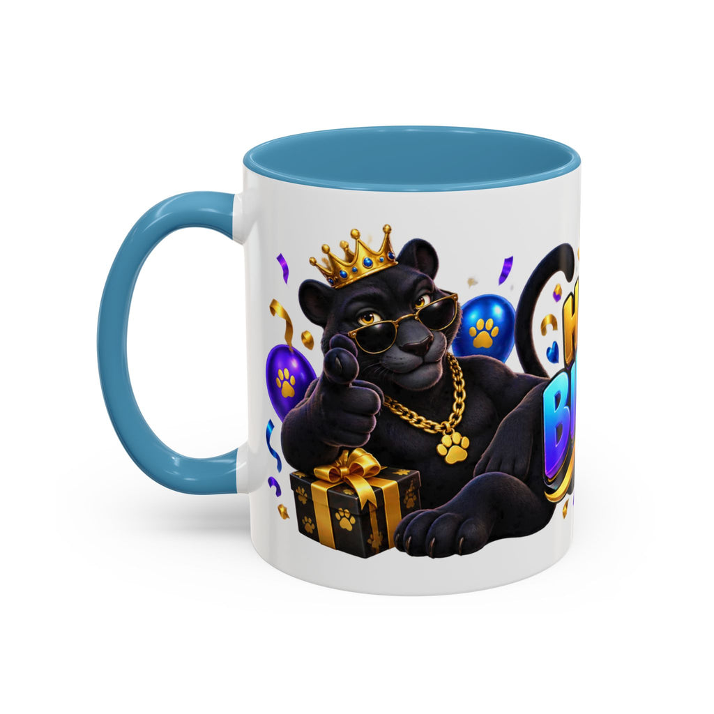 Black Panther Happy Birthday Mug – Purple Blue & Gold Birthday Gift – FestoraShop White Coffee Mug